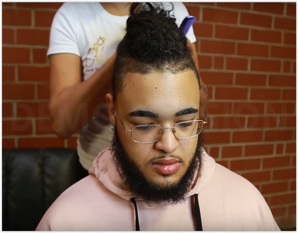 2 Braids Man Bun For Mixed Curly Hair:  Tutorial